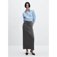 Long design, Straight design, Medium waist, Loops, Two side pockets, Concealed button, hook and zip fastening, Back-slit hem, Inner lining, Office looks Straight Maxi Skirt, Grey Maxi Skirts, Going Out Trousers, Linen Loungewear, Langer Rock, Long Skirts For Women, How To Iron Clothes, Jeans Rock, Straight Skirt