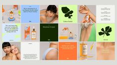 a collage of photos with different types of skin care products on them and the same woman's body