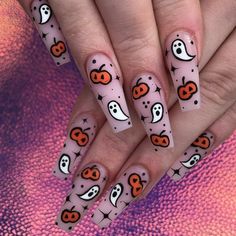 Nail Art Halloween, Holloween Nails, Halloween Fest, Long Press On Nails, Halloween Press On Nails, Halloween Acrylic Nails, Manicure Diy, Coffin Press On Nails