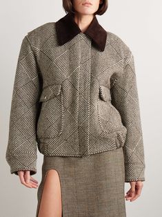 STELLA MCCARTNEY Cotton-corduroy trimmed checked wool-blend jacket