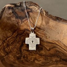 Cross necklace with Hail Mary pray in Spanish Pray pendant necklace for Baptism pendant gift for baptism jewelry for first communion gifts Beautiful .925 silver cross pendant with the Ave Maria prayer engraved. This necklace could make a great baptism gift for a baby, or a toddler. The cross pendant comes with a delicate 15in (40cm) figaro chain 0 by 1 caliber 35mm of 0.925 silver with lobster clasp. Item Overview *Handmade *Made in Mexico *Ships from CA, USA Item Details *Cross Height: 0.86in ( Sterling Silver Spiritual Jewelry For Memorial, White Cross Necklace As A Gift, Personalized White Cross Necklace, Mother's Day Sterling Silver Cross Necklace, Silver Hypoallergenic Necklace For Father's Day, Silver Cross Necklace For Father's Day Gift, Personalized Spiritual Crucifix Necklace, Silver Cross Pendant Necklace For Personalized Gift, Silver Cross Pendant Necklace For Mother's Day