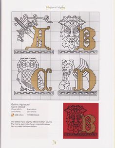 cross stitch alphabets with an owl and letter b