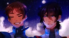 two young men standing next to each other in front of a night sky with stars