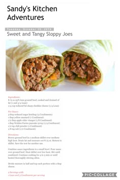 the recipe for sandy's kitchen adventures is shown in this page, with an image of two burritos