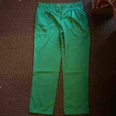 Grew Straight Leg Pants. Silky Feel. Never Worn. Front Slash Pockets, Button And Zipper Measures 16"; Side To Side Waist; Inseam 28"; Leg Opening 7" Green Bottoms With Button Closure, Green High-waisted Pants With Button Closure, Summer Green Pants With Button Closure, Green Summer Pants With Button Closure, Trendy Green Pants With Button Closure, Summer Green Pants With Buttons, Trendy Green Bottoms With Buttons, Green Workwear Bottoms With Buttons, Green Buttoned Workwear Bottoms