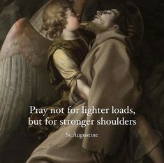 an angel holding the head of another angel with a quote from st augustine on it