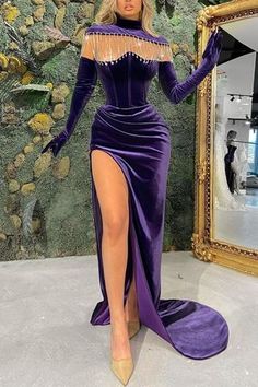 Lover Dress, Prom Dresses Long Mermaid, Prom Dress Ideas, Gown Plus Size, Purple Dresses, Velvet Maxi Dress, Prom Dress Inspiration, Pageant Gowns, فستان سهرة