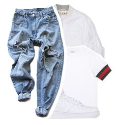 "Untitled #324" by lowkey-jessel on Polyvore featuring Gucci, NIKE and Levi's Gangsta Clothes, Cute Tomboy Outfits, Minimalistic Outfits, Gucci Nike, Gucci Top, Boyfriend Fit Jeans, Fashion Now, Little Outfits