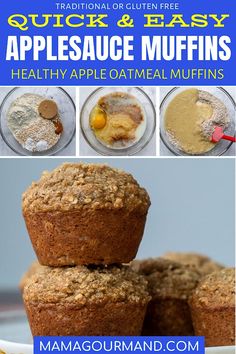 an advertisement for muffins made with applesauce and cinnamon in the middle