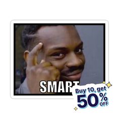 a man talking on a cell phone with the caption smart buy 10 get 50 % off