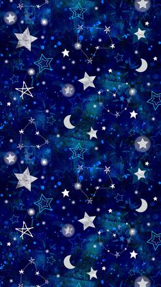 a blue background with stars and moon in the sky