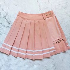 Details Features stripe details and adjustable leg strap. Fabric contents: 80% Polyester 20% Rayon Size & Fit Model wears size Small. The skirt is designed high-waisted. Size Waist (cm) Hips (cm) Length (cm) S 64 86 32 M 69 91 33 L 74 97 35 XL 81 103 36 Size Waist (in) Hips (in) Length (in) S 25 34 13 M 27 36 13 L 29 38 14 XL 32 41 14 Description As a homage to our most popular skirt here at Lychee the Label, the Sakura High Waisted Slit Skort is the sister skirt to our Mochi Strap Chain Skort. Pink Tennis Skirt, Pastel Skirt, Outfits Juvenil, Skirt Streetwear, School Skirt, Pink Mini Skirt, Shein Outfits, Pink Outfits, Tennis Skirt