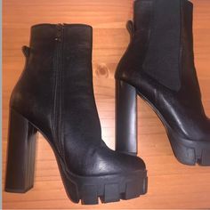 5” Hot And Sexy Booties!! Never Worn, Nwt. Surprisingly Comfortable And Easy To Walk In Compared To Most 5” Heels. (That Is Lint On The Bottom Of The Boot Lol) Smoke Free And Pet Free Home, Offers Accepted, No Returns Or Refunds. #Goth #Grunge #Heels #Booties #Leather Trendy Heeled Boots With Lug Sole For Party, Trendy Boots With Reinforced Heel For Night Out, Chunky Platform High Heel Boots For Night Out, High Heel Platform Boots For Night Out, Chunky High Ankle Platform Boots For Night Out, Chunky Platform Ankle Boots For Night Out, Trendy Ankle-high Platform Boots For Night Out, Trendy Heeled Boots For Night Out With Padded Heel, Trendy High Heel Boots For Night Out