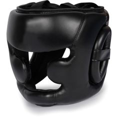 a black boxing headgear on a white background