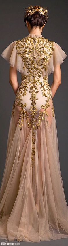 Krikor Jabotian Couture S/S 2014 Krikor Jabotian, Gaun Abad Pertengahan, 파티 드레스, 2014 Dresses, Couture Mode, Beauty Dress, Gold Embroidery, Wedding Dress Sleeves