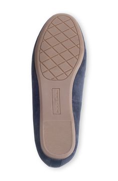 A grosgrain topline and loafer-inspired silhouette lend modern sophistication to a creamy suede flat set on a well-cushioned footbed for lasting comfort. Memory foam cushioning with arch support Leather upper/synthetic lining/rubber sole Imported Navy Leather Sole Loafers With Round Toe, Leather Flats With Textured Sole, Medium Width, Navy Slip-on Loafers With Leather Sole, Comfortable Blue Slip-on Flats, Navy Slip-on Loafers With Stitched Sole, Suede Flats, Tory Burch Flats, Womens Flats, Memory Foam