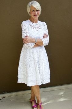 The Hundred-Foot Journey press conference, LA - July 12 2014  Helen Mirren. Hellen Mirren, White Lace Midi Dress