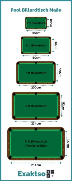 a pool table with measurements for the size and widths, including an extra height