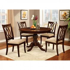 Carlisle CM3778SC-2PK Side Chair (2/Box) By Furniture Of AmericaBy sofafair.com Dining Room Furniture Sets, Round Pedestal Dining Table, Round Pedestal Dining, Round Dining Room Table, Round Dining Table Sets, Dining Table Sets, Round Dining Room, Solid Wood Dining Set, Dining Room Table Set