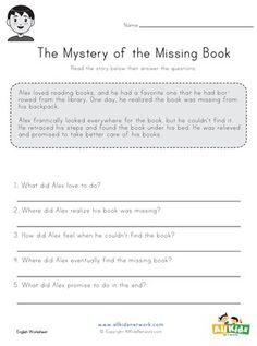 the mystery of the missing book worksheet with answers and answer sheets for kids