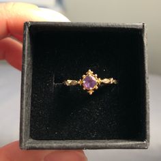 Nwot Amethyst 18k Gold Plated Ring With Cubic Zirconia Size 4.5 Formal Amethyst Rings With Vs Clarity, Formal Amethyst Ring With Vs Clarity, Elegant Gold Amethyst Ring With Diamonds, Elegant Gold Amethyst Diamond Ring, Gold Amethyst Diamond Ring In Fine Jewelry Style, Yellow Gold Amethyst Ring With Diamond, Yellow Gold Amethyst Ring With Round Shape, Elegant Purple Ruby Ring, Gift Yellow Gold Topaz Ring With Cubic Zirconia