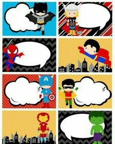 comic book page with superheros and their speech bubbles in the middle of each panel