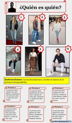 an info sheet describing the different types of people in spanish and english, with pictures of them