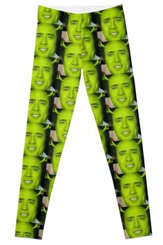 a green man's face on the side of a pair of leggings