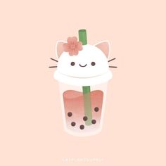 a cat with a bow on its head is sitting in a coffee cup that has a straw