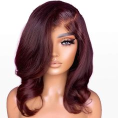 Hair Type: 100% Virgin Human Hair    Cap Construction : 13X4 Lace Front Wig/5X5 Lace Closure Wig    Hair Density : 180%    Cap Size : Medium/Small    Hair Style : Egg Curl    Hair Color : Red 99J     Lace Type : Transparent Lace     Hair Length : 10 Inch-16 InchIndulge in luxury with Luve's Wine Red 99J Egg Curl 13x4 Lace Front Bob Wig, a stunning and comfortable addition to your style. Crafted from high-quality human hair, this burgundy beauty offers a premium and natural look. The egg curl Curl Bob, Lace Closure Bob, Color Bob, Lace Front Bob, Chic Bob, Curly Bob Wigs, Curly Human Hair Wig, Hair Color Highlights