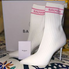 Stretch Knit Sock-Style Skye Ankle Boots Limited Edition, Released For Barbie Movie New With Tags - Never Worn 9.5 Cm / 3.7 In White Lacquered Heel Pointed Toe Leather Sole Pink Balmain Logo On Ankle Fits True To Size: 8 - 8.5 Usual Size Main Main Material: Polyester, Polyamide, Elastane Made In Italy ** Comes Brand New In Balmain Packaging, With Box, Dust Bag, Authentication Card, Receipt From Neiman Marcus, And Heel Tip Replacements** They Are Stunning! Channel Your Inner Barbie. Selling These Designer Boots For Women, Chloe 2024, Limited Edition Barbie, Angel Brinks, Balmain Shoes, Sock Style, Fantastic Shoes, Barbie Movie, Moon Goddess