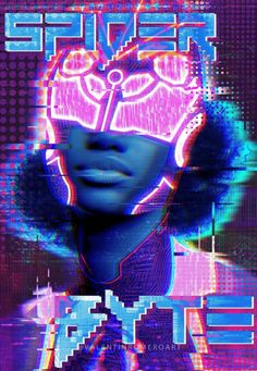 a woman's head with neon lights on it and the words super fly above her