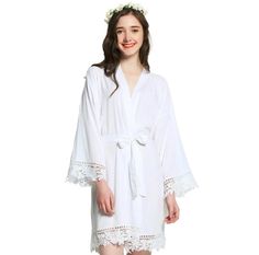 "Cotton lace robes are the best gift ideas for your bridesmaids. These lace bridesmaid robes are soft, classy and make for the perfect bridesmaid robes for you to take pictures while getting ready before the ceremony. Bridal party robes feature matching outside belt to create a feminine fit. These bridal party robes are available in many colors to accommodate your wedding colors. This listing is for one robe. COLORS: COTTON LACE BRIDESMAIDS ROBES ROBES ARE AVAILABLE IN 16 COLORS! Adult : Blush, White Lace Trim Robe For Summer, Summer Wedding Night Lace Robe, Summer Wedding Robe With Lace Trim, Bride Robe Lace, White Robes, Bridal Robe Lace, Robe Sleepwear, Lace Bridal Robe, Lace Bride