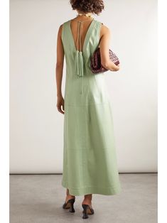 BOTTEGA VENETA Tasseled leather maxi dress | NET-A-PORTER Luxury Maxi Dress For Workwear, Leather Evening Dresses For Summer, Luxury Maxi Dress For Spring Workwear, Luxury Maxi Dress For Workwear In Spring, Spring Elegant Leather Midi Dress, Elegant Leather Midi Dress For Spring, Chic Leather Summer Dress, Leather Maxi Dress, Exposed Seams