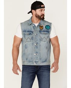 Cowboy Rockstar, Patch Denim, Mens Cowboy, Denim Patches, Mens Outerwear, Get Directions, Denim Vest, Cowboy, Stitching