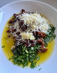 a white plate topped with different types of food