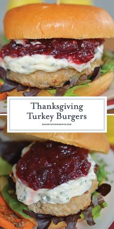 two turkey burgers with cranberry sauce and lettuce