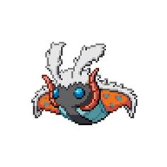 the pixel style insect with blue eyes