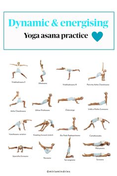 the yoga asaana practice guide for beginners is shown in blue and white, with an