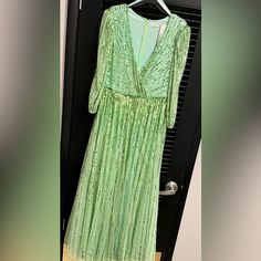 Sequin Long Sleeve Maxi Evening Gown. Spring Floor-length Sequin Midi Dress, Spring Gala Green Evening Dress, Green Spring Evening Dress For Gala, Green Spring Evening Gown, Green Spring Evening Dress For Dinner, Spring Green Evening Dress For Dinner, Glamorous Green Spring Gown, Glamorous Spring Green Gown, Spring Evening Gown With Sequins