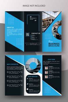 a blue and black business tri fold brochure