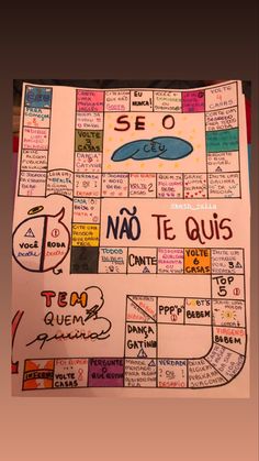 a board game with words written on it