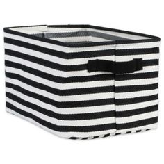 a black and white striped storage bin