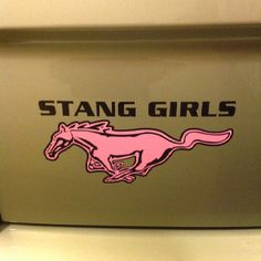 the mustang girls logo is on the side of a car