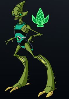 an alien with green and black colors on it's body