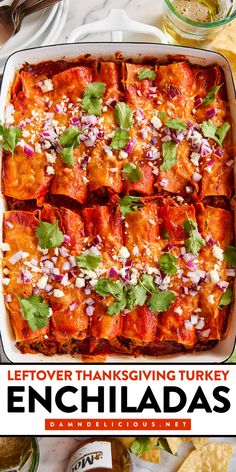 Wondering what to make with leftover turkey? Stuffed and topped with cheddar cheese, these baked enchiladas are a family-friendly dinner. Feel free to use leftover rotisserie chicken in this main course idea! Enchilada Skillet, Easy Christmas Dinner, Turkey Enchiladas, Thanksgiving Turkey Leftovers, Leftover Rotisserie Chicken, Leftover Turkey Recipes, Family Friendly Dinners, Christmas Food Dinner