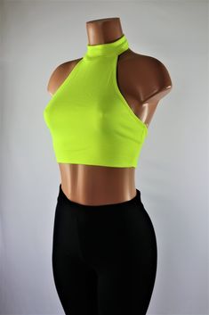 Size: S, Color: Neon Green Neon Green Top Outfit, Neon Top Outfit, Neon Clothes, Neon Green Clothes, Top Verde Neon, Fitted Neon Yellow Tops, Ropa Color Neon, Neon Green Punk Outfits, Neon Green Accessories