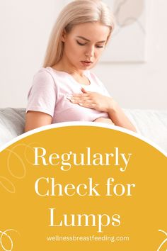 a pregnant woman sitting on a couch with the words, regularly check for lumps