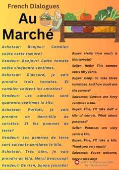 a french poster with words describing the different types of vegetables and fruits in front of an orange background