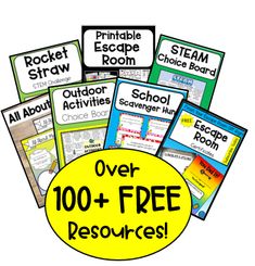 several posters with the words, over 100 + free resources